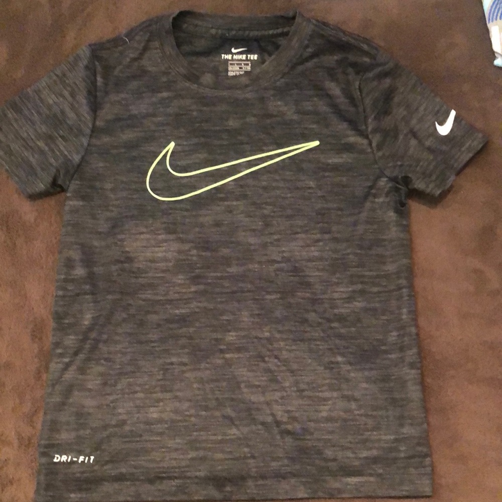 Nike Kids Gray Dri-FIT Shirt with Neon Swoosh
